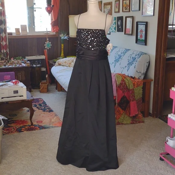 NOS JUMP APPAREL black Tool Sequence Sash Full Length Formal Dress Plus Sz 18W - Picture 2 of 12